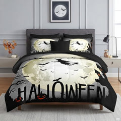 Pamnest Twin Halloween Comforter Set with Sheets, 5 Pieces Scary Bedding