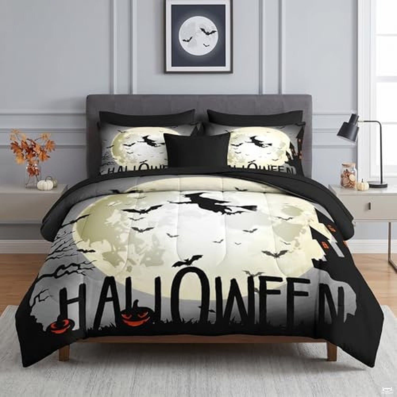Pamnest Twin Halloween Comforter Set with Sheets, 5 Pieces Scary Bedding