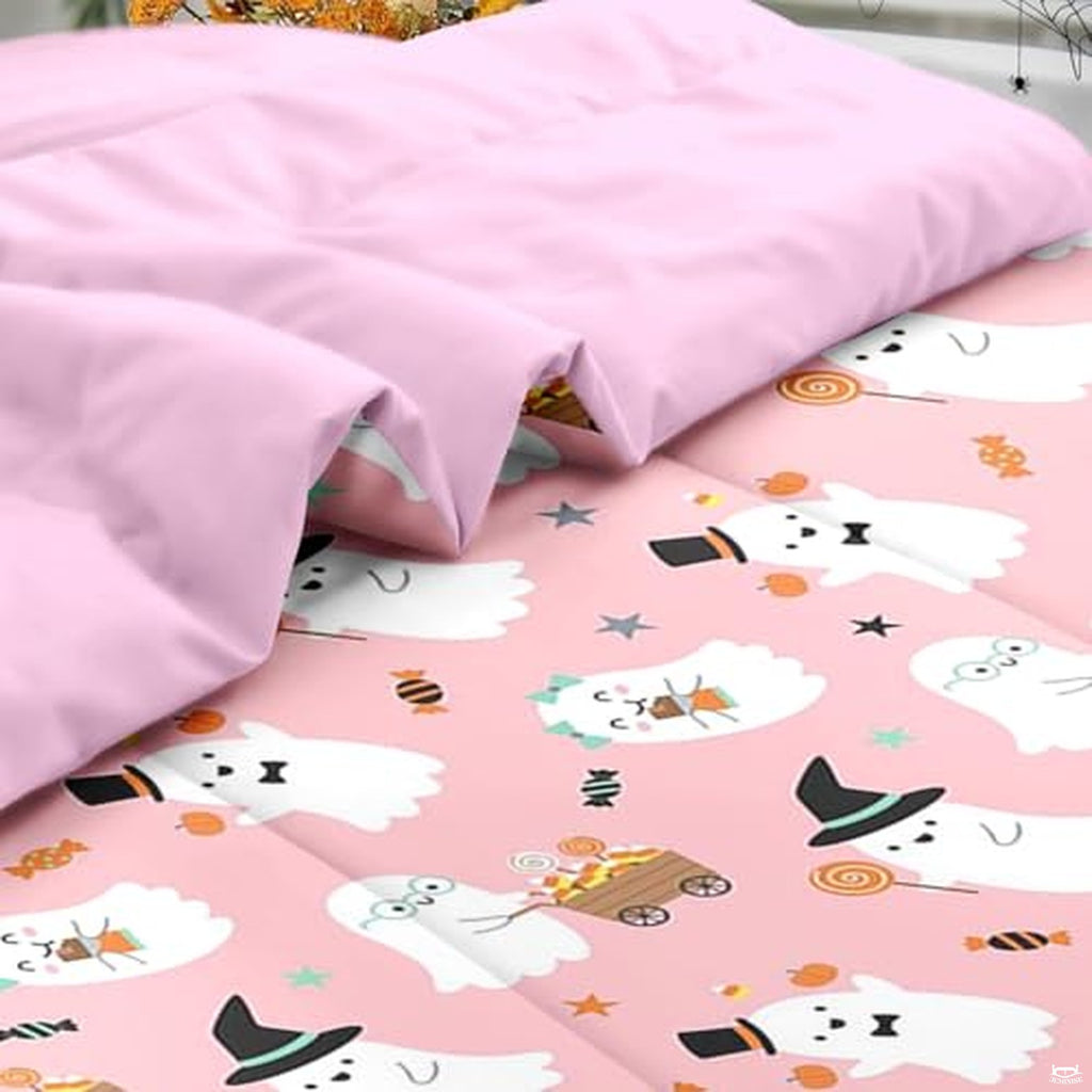Pamnest Twin Halloween Comforter Set with Sheets, 5 Pieces Pink Bedding
