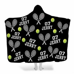Tennis hooded blanket folded neatly on bedroom storage shelf