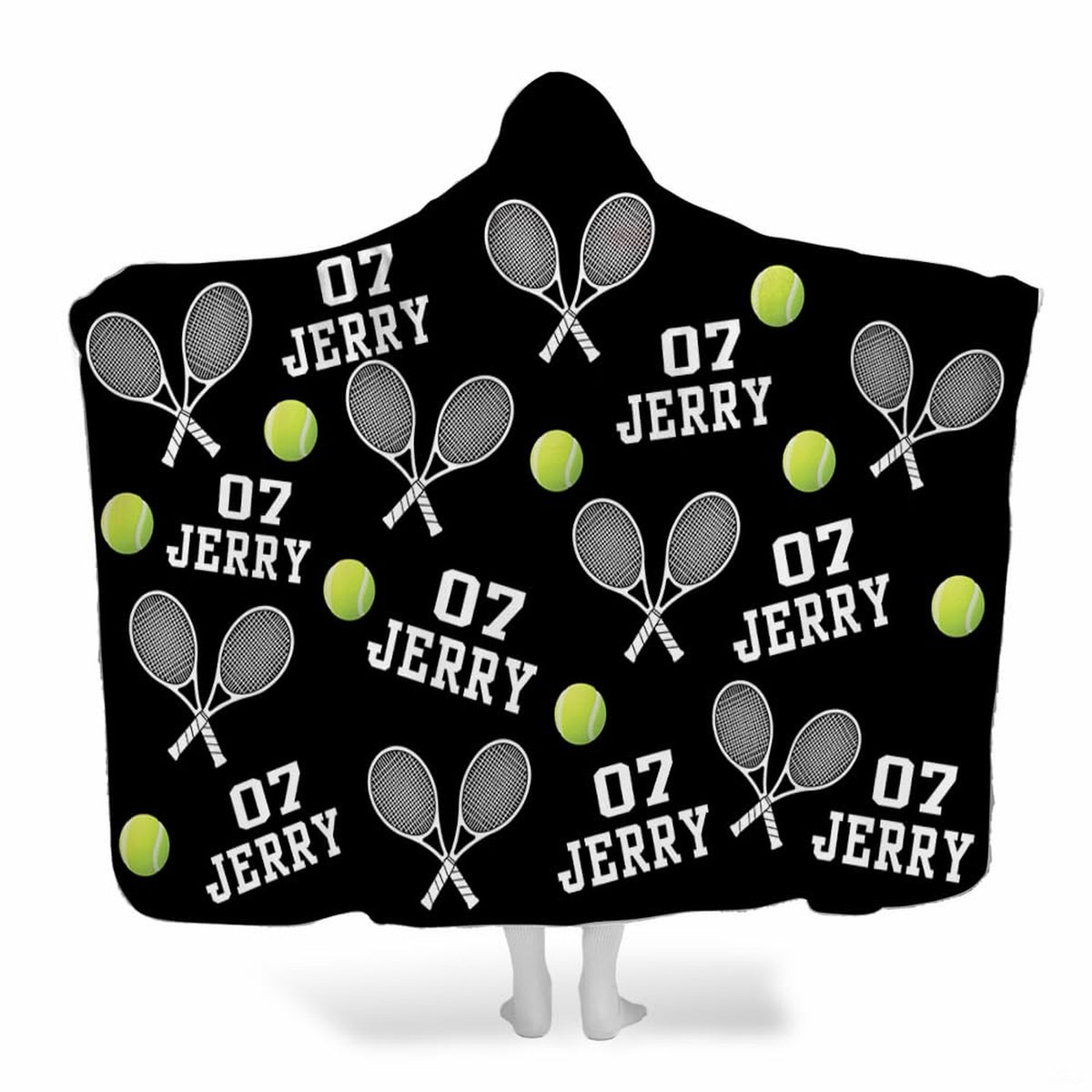 Tennis hooded blanket folded neatly on bedroom storage shelf