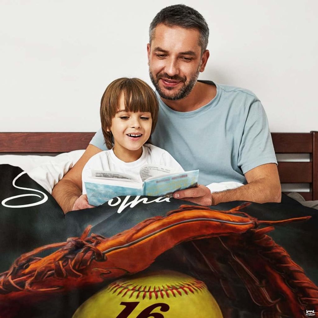 Fastpitch softball dugout blanket folded neatly in bedroom space