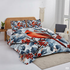 Winter Cardinal on Berry Branch Patchwork Christmas Quilt