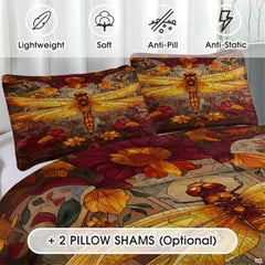 Personalized Dragonfly Patchwork Pattern Quilt Set, Animal Style, Dragonfly Quilt Set Bedspread, Custom Nature Autumn Quilt Bedset, Cotton Bedding for Bedroom Girl Room (Autumn Patchwork Dragonfly)