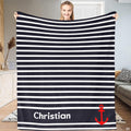 Nautical sailor navy stripes and scarlet anchor artwork for classic bedding sets visual decor.