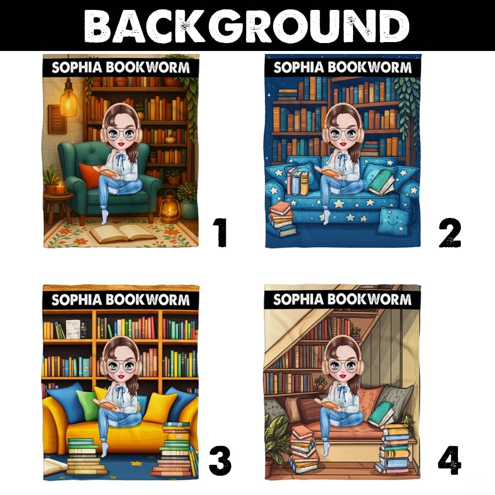 Personalized Cozy Room Sophia Bookworm Reading Girl Blanket - Book