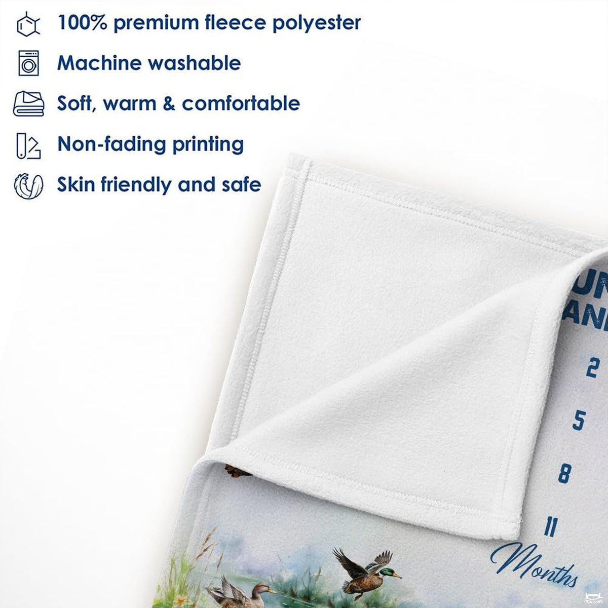 Baby monthly growth tracker blanket laid smoothly across bed in family bedroom setting