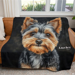 Full flat overhead view showing the complete Yorkshire Terrier canine portrait artwork.