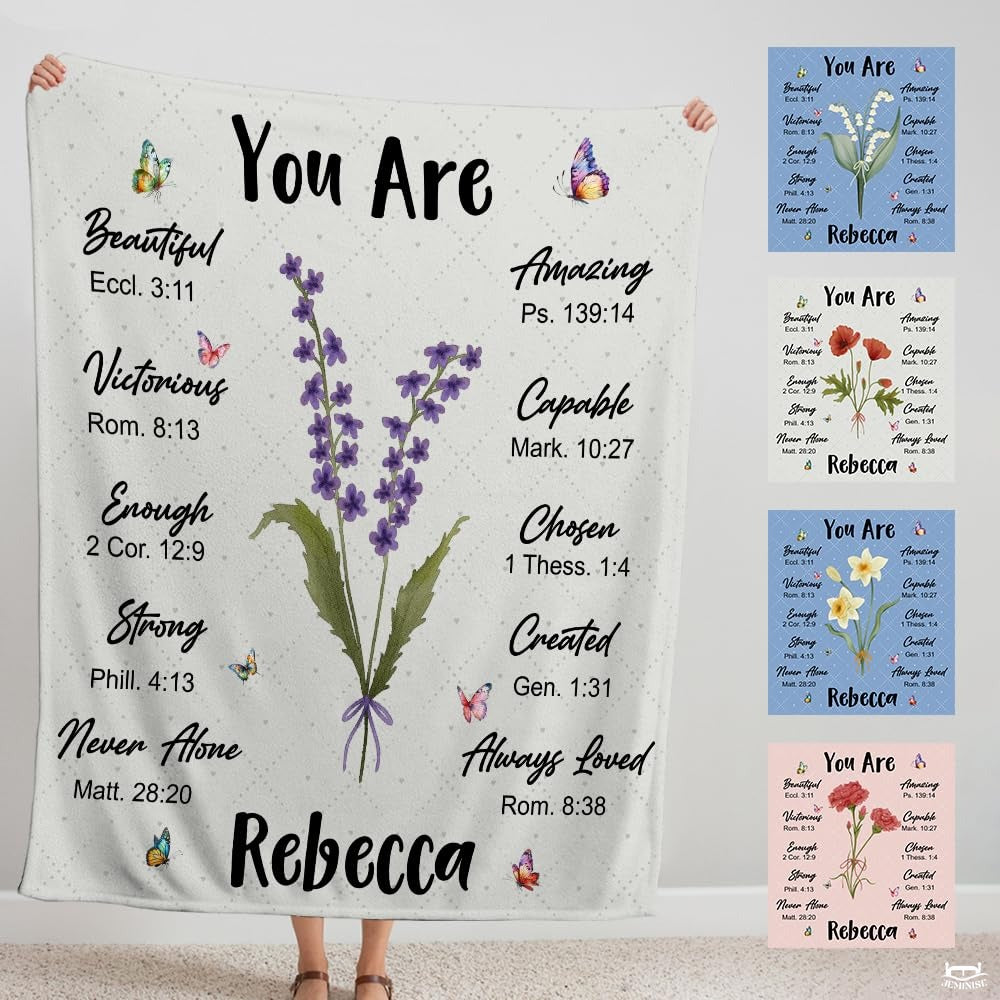Personalized Christian Lavender Butterfly Blanket, Lightweight
