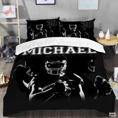 Custom Football Player Holding Ball Collage Comforter with Football Helmet