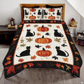 Autumn leaves bed sheets bedding thematic accent showcasing black cats, pumpkins, and falling leaves.