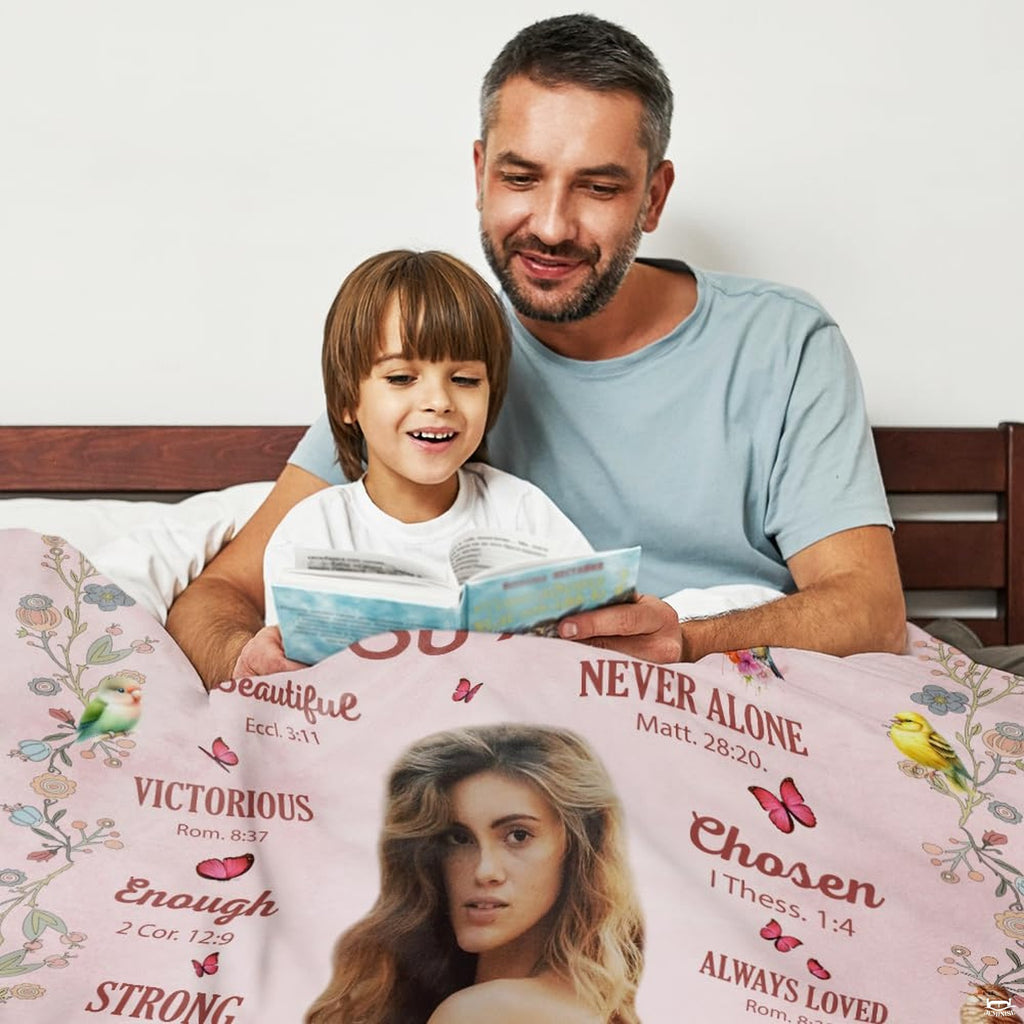Botanical songbird and peacock scripture faith blanket showing garden birds and peacock view 5