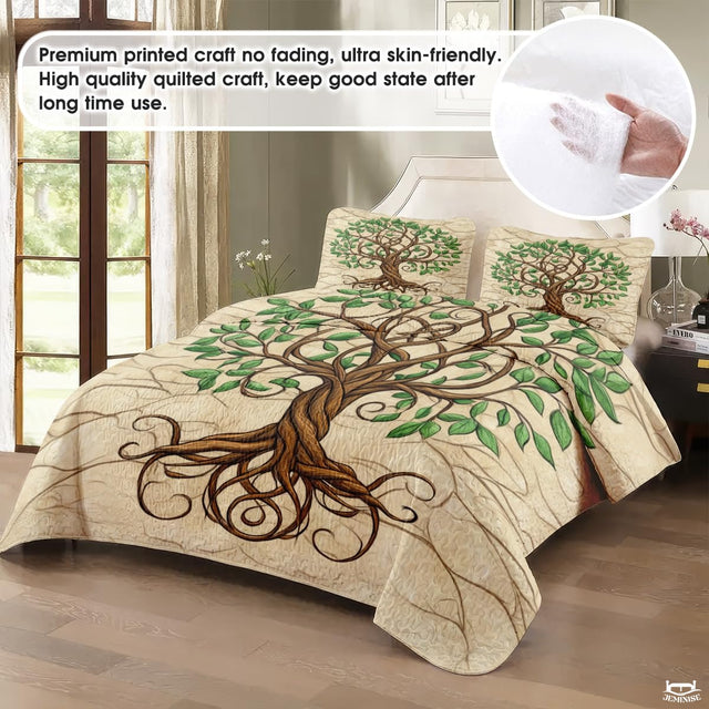 Nature and Mythology Tree of Life Quilt Set With Twisted Tree Trunk