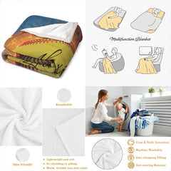 Neatly folded flaming softball blanket showcasing crisp edge hemming and fiery print layout