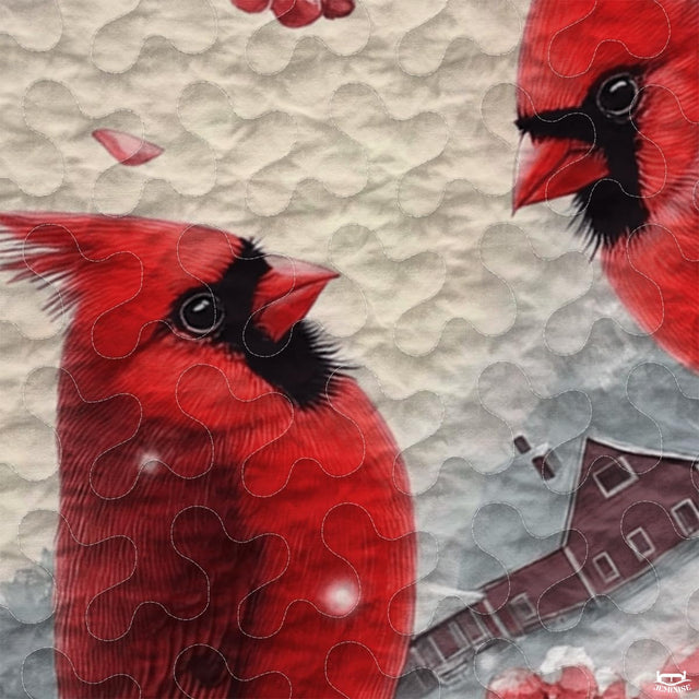 Winter Cardinals on Heart Shaped Berry Branches Patchwork Christmas Quilt