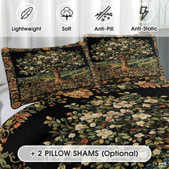 Nature Tree of Life Quilt Set with Blooming Tree and Bedroom And Exposed Roots