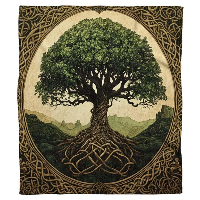 Celtic sacred oak tree of life knotwork medallion blanket showing Celtic design view 2
