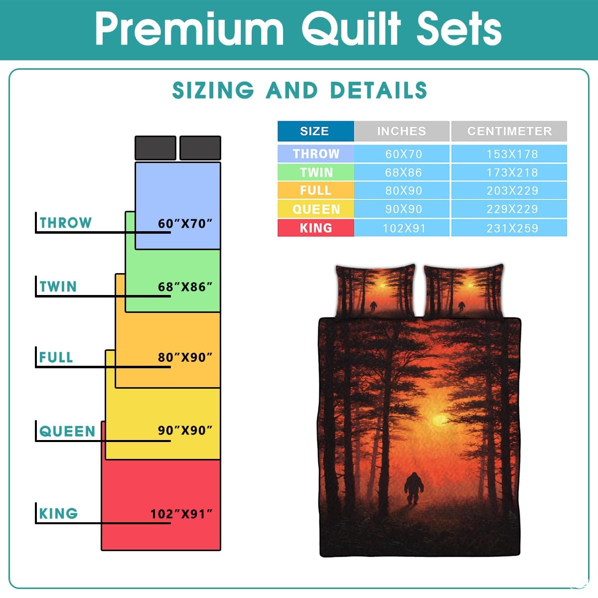 Personalized Bigfoot Forest Silhouette Quilt Sets, Machine Washable