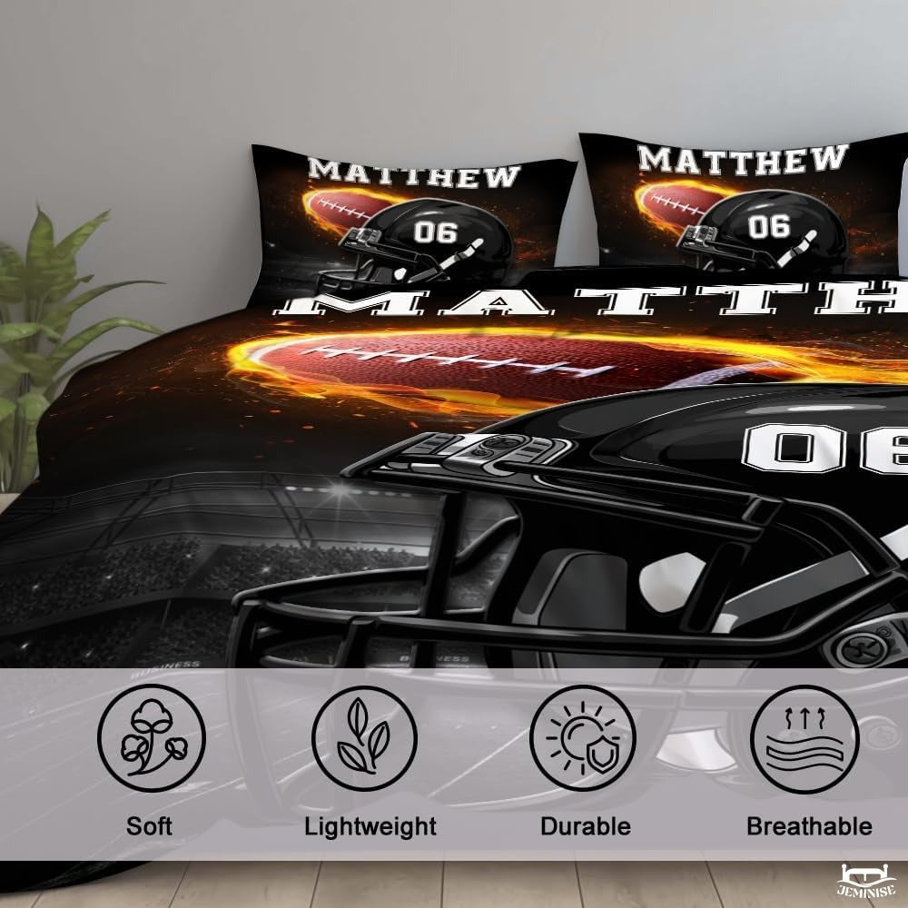 Custom Football Helmet with Flaming Football Comforter