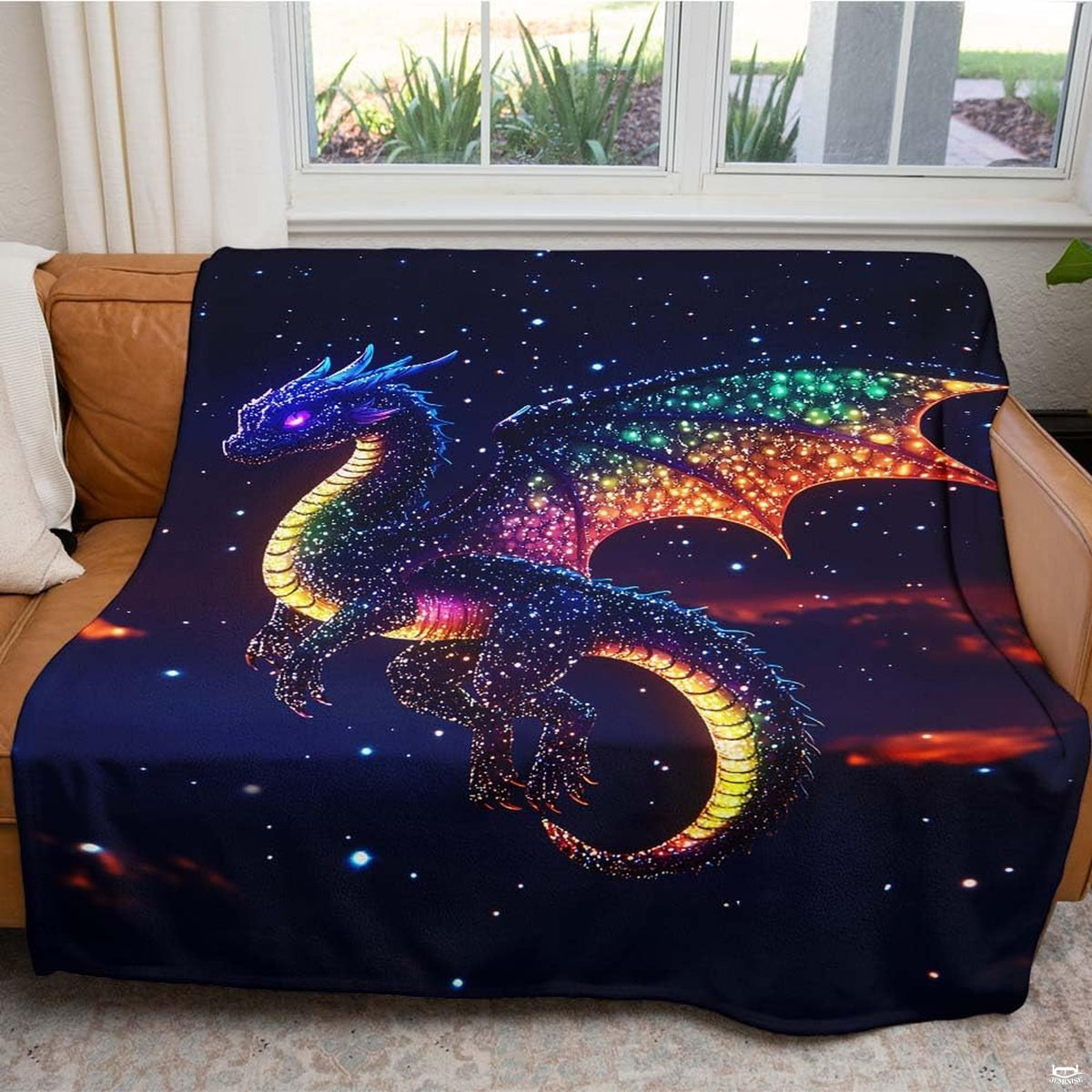 Size guide display showing multiple dimension choices for the celestial dragon throw blanket