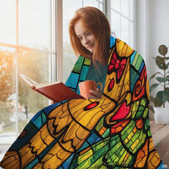 Stained glass gingerbread couple throw blanket view 2 highlighting glass mosaic tiles and colorful room decor