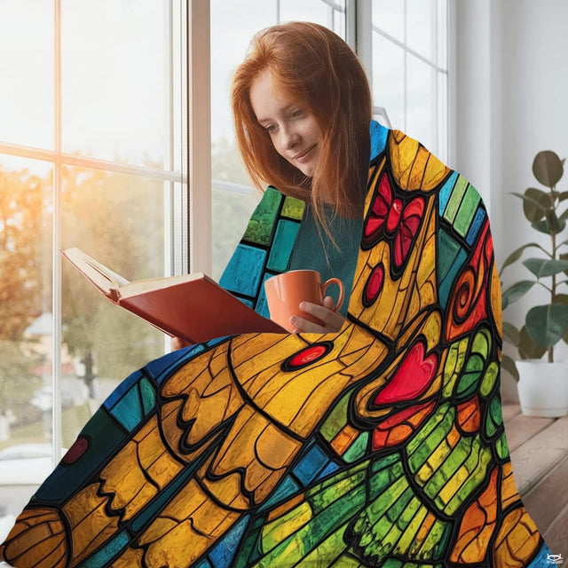 Stained glass gingerbread couple throw blanket view 2 highlighting glass mosaic tiles and colorful room decor