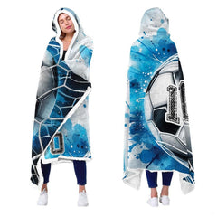 Blue watercolor soccer goal net sports blanket showing athletic design view 2
