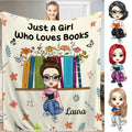 Personalized Girl Reading in Front of Book Bookshelf Throw - Design 8