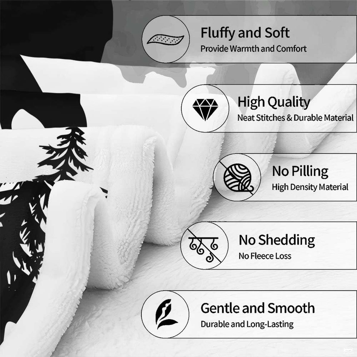 Bedroom styled with nocturnal Bigfoot pine forest throw blanket displayed across rustic bedding