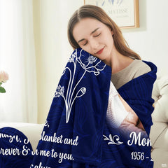 Size chart illustration demonstrating dimensions for floral memorial throw blankets