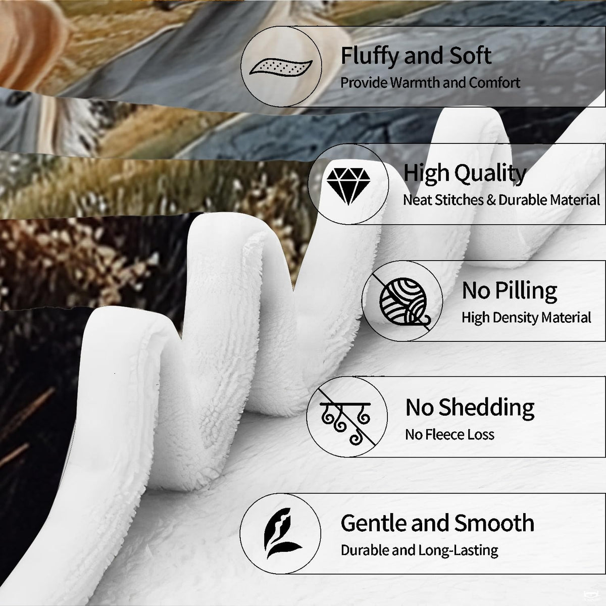 Close-up view demonstrating plush surface texture and neat edge detailing.