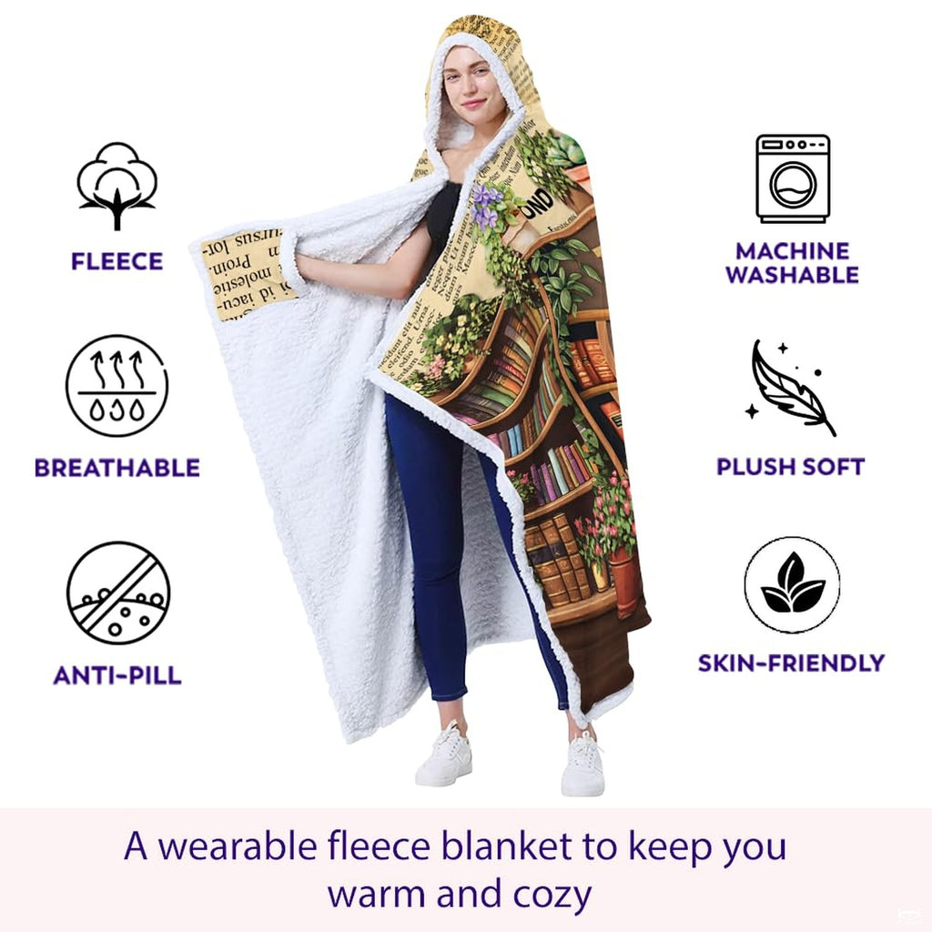 Person wearing hooded book reading girl illustration design blanket