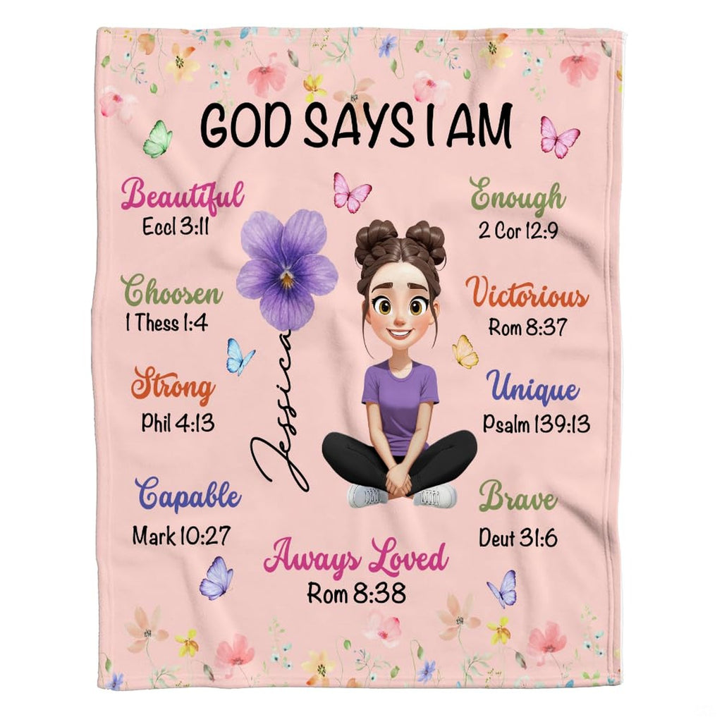 Bible verse affirmation blanket displayed across home sofa couch