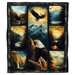 Bald eagle mountain landscape throw blanket view 2 highlighting alpine peaks, waterfalls, and pine trees