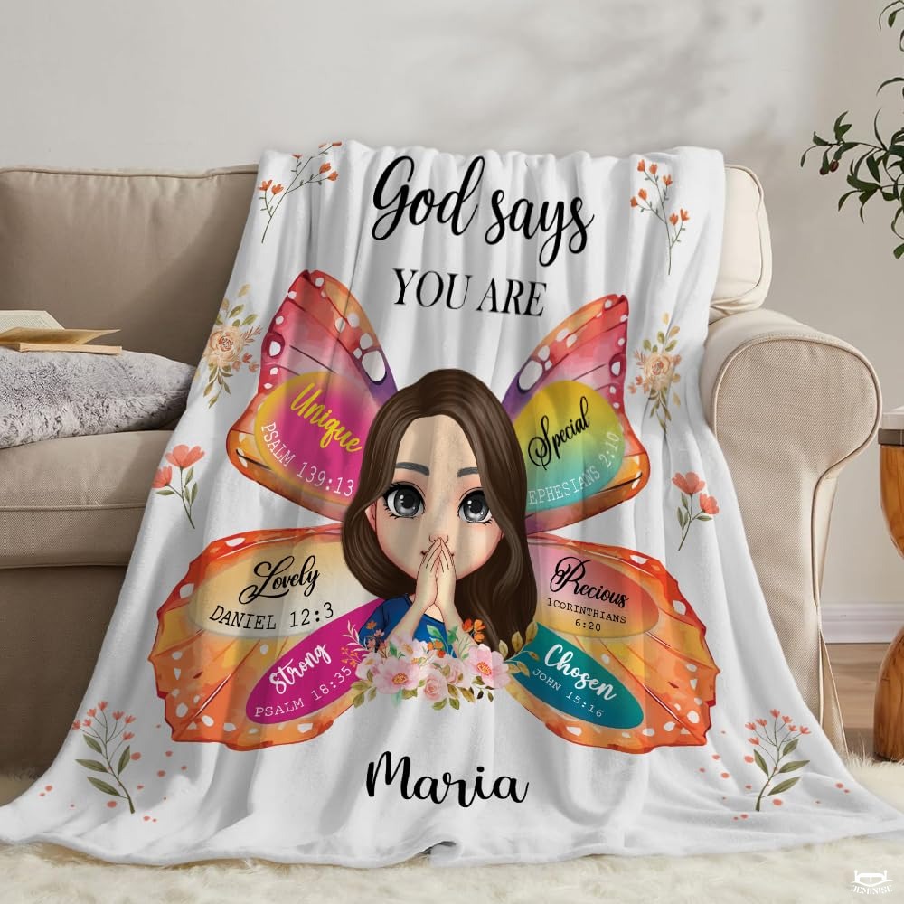 Personalized Butterfly Wings Christian Scripture Throw Blanket