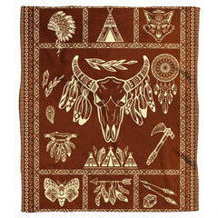 Southwestern steer skull with feathers, dreamcatchers, and geometric tribal borders, view 2.