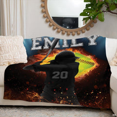 Detailed view of fiery embers and red ball seams on an atmospheric athletic motif.
