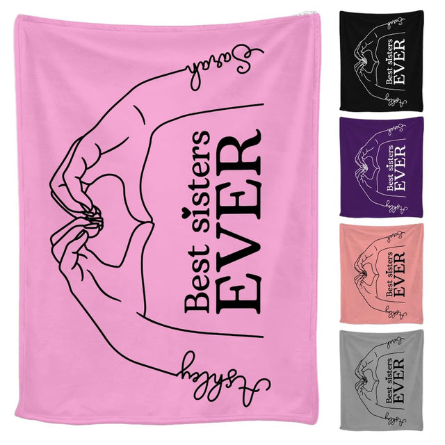 Best sisters ever heart hands line art blanket showing sisterhood design view 1