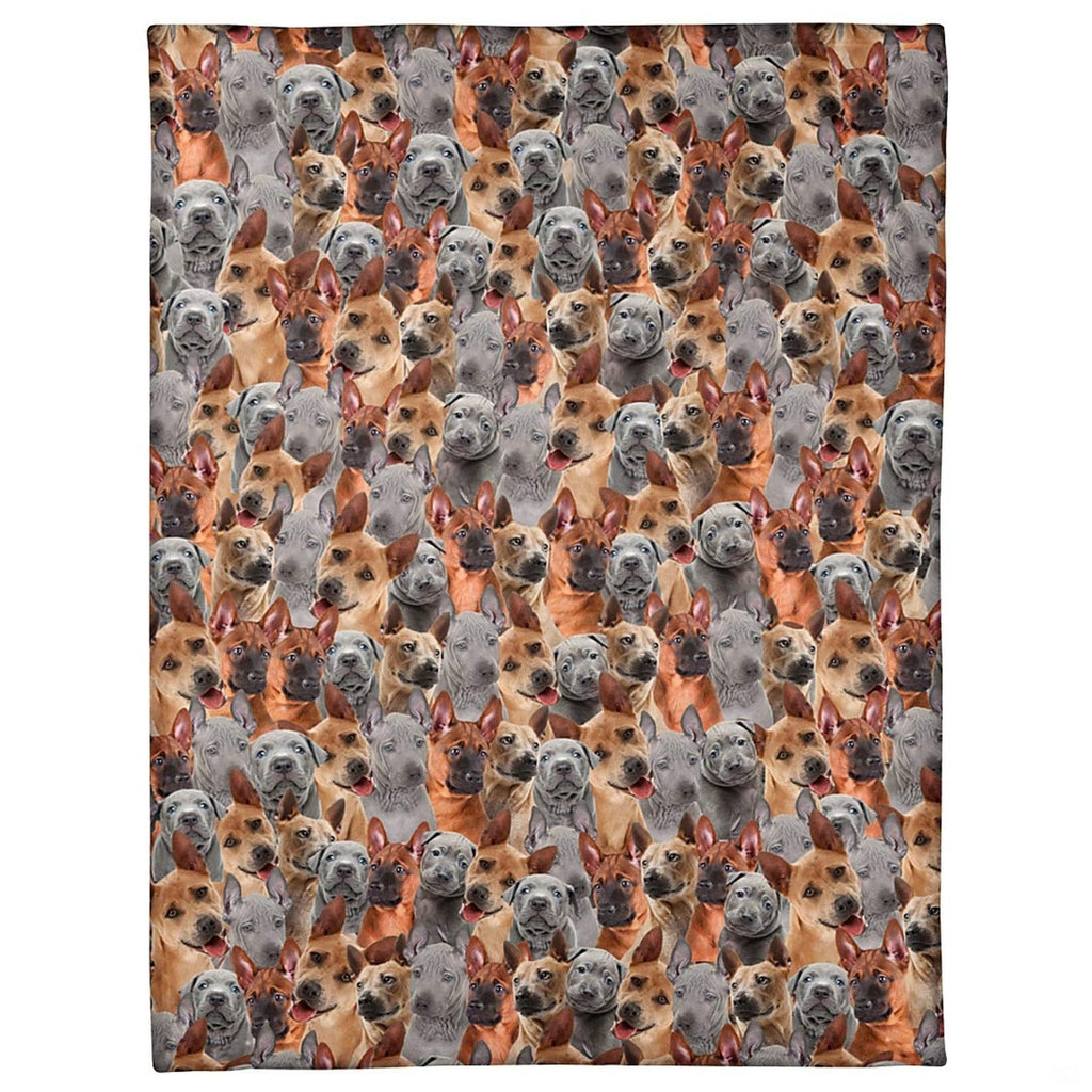 Thai Ridgeback dog breed blanket featuring an all-over photo collage of blue and fawn puppies.