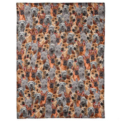 Thai Ridgeback dog breed blanket featuring an all-over photo collage of blue and fawn puppies.