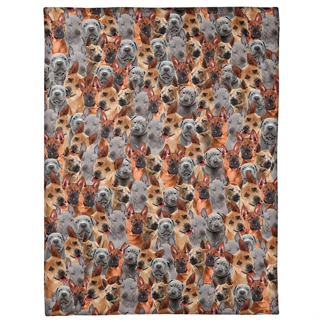 Thai Ridgeback dog breed blanket featuring an all-over photo collage of blue and fawn puppies.