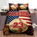 Personalized Baseball Bedding Full Size Flag Custom Name Duvet Cover Set Sport Decor Sports Comforter Bed Set (Baseball Flag Vintage)