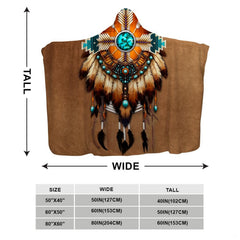 Turquoise medallion and feathered regalia blanket flat layout view