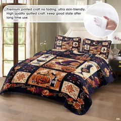 Witch Throw Quilt Set – Vintage Gothic Style Fall Bedspread for Autumn Bedroom Decor, Halloween Witch Bedding with Magical Patchwork Pattern, Soft Lightweight Quilt, Twin, Full, Queen Sizes (Color 3)