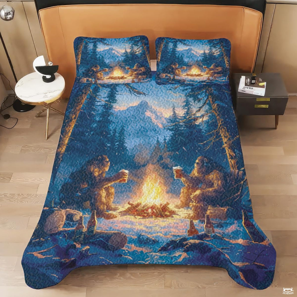 Personalized Bigfoot Campfire Night Forest Quilt Sets