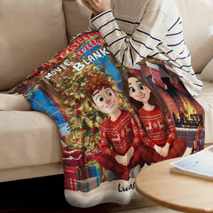 Couple Christmas fireplace holiday hearth blanket showing festive tree and mantel scene view 4