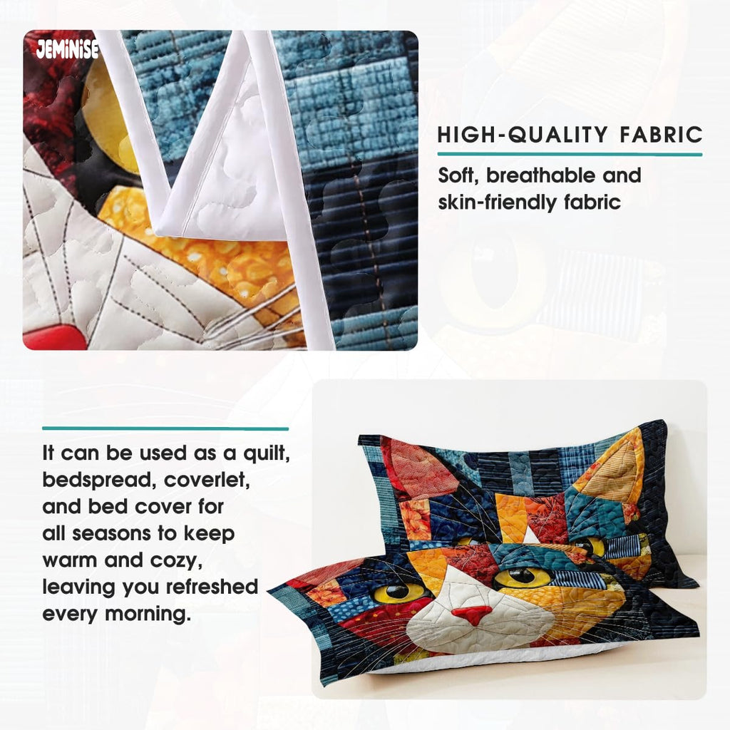 Jeminise Cat Farmhouse Quilt Set, Cozy Animal Bedding