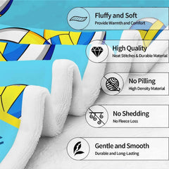 Decorative pillow shams displaying panelled volleyball motifs coordinating with the turquoise bedding set.