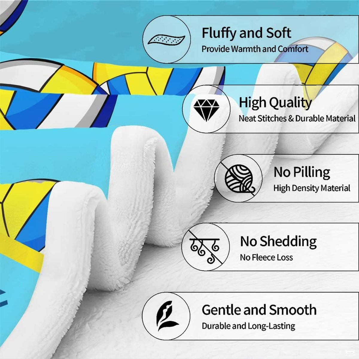Decorative pillow shams displaying panelled volleyball motifs coordinating with the turquoise bedding set.