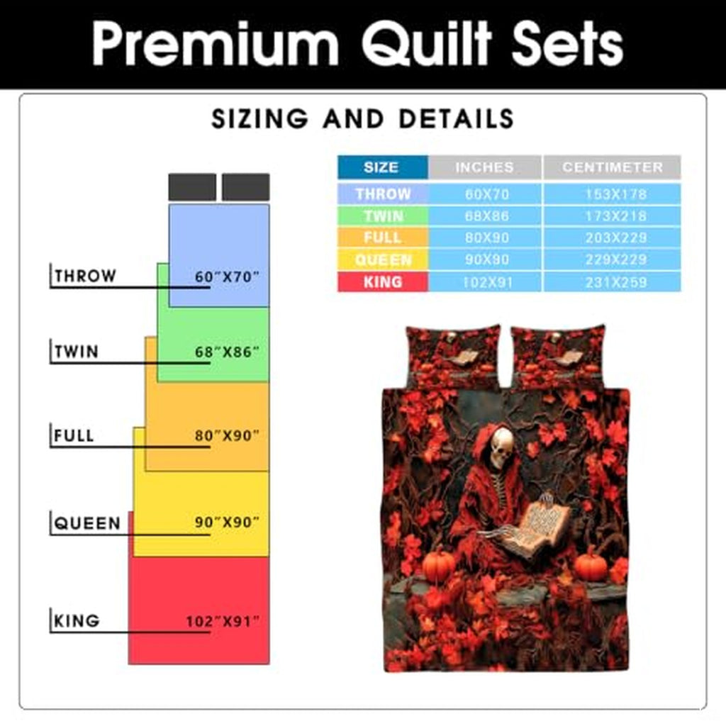 Personalized Witch Quilt Set, Autumn Forest Bedding with Beautiful Witch Design, Lightweight Bedspread for Halloween & Fall Bedroom Decor (#02)